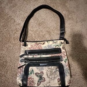 Stone & Co. Floral Butterfly Shoulder Bag - Black and Cream
